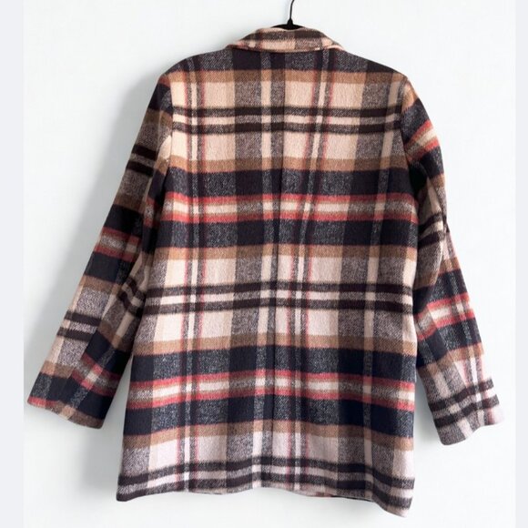 Oversized Plaid Blazer Jacket Neutral Academia Pattern with Pockets Size 10 - Picture 2 of 5